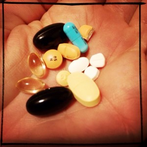 An idea of the meds I'm taking, or supposed to be taking, on a daily basis. Not counting multi-vites or pain meds.
